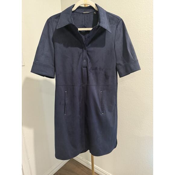 Elie Tahari Vegan Suede Popover Navy Shirt Dress Size 4 Womens Soft - Picture 3 of 7